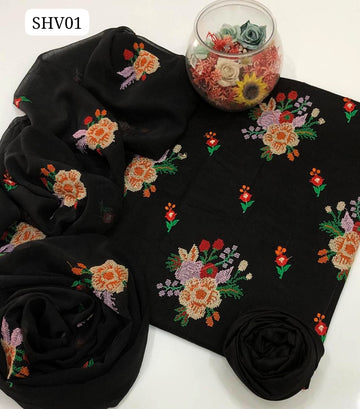 GTM Lawn Computer cross stitch Jaal Embroidery Shirt And GTM Lawn Plain Trouser With Chiffon Embroidery Dupatta 3 Pc Dress